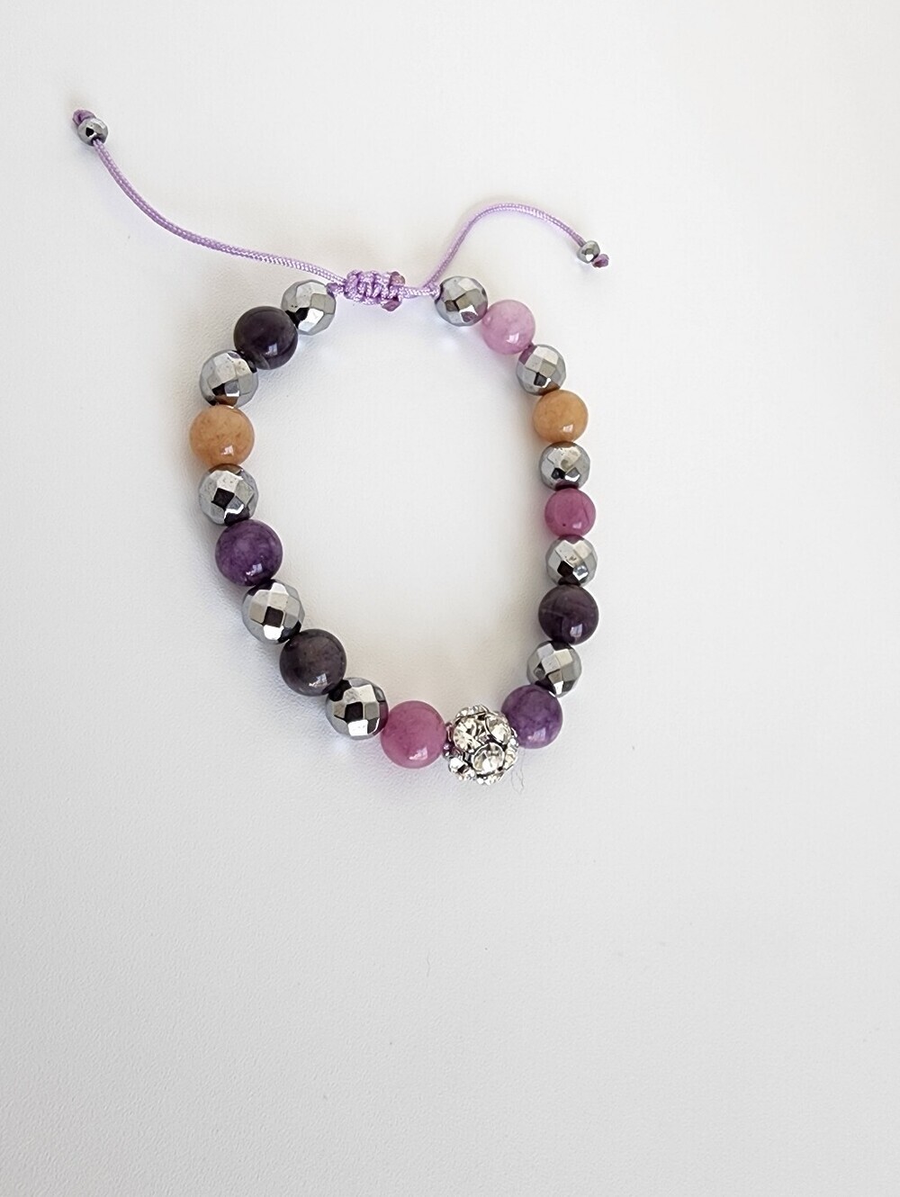 Adjustable Gemstone Bracelet Hematite Crystal Beaded Purple Pink Boho Gift - Picture 2 of 6